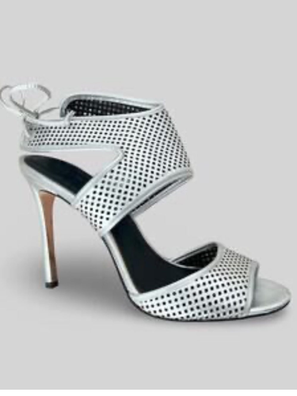Pour La Victoire Metallic Silver Perforated spike Heel Sandals size 7